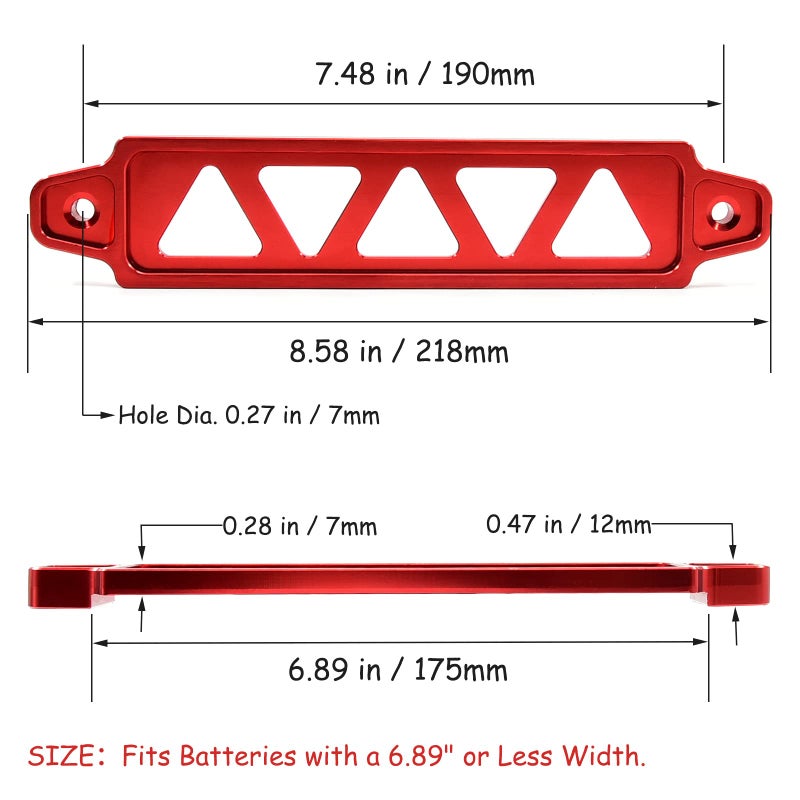 Young Dance Battery Hold Down Bracket  Aluminum Alloy Battery Tie Down Bracket  Battery Tray for Car Battery Mount Bracket Hold Lock Accessories  Car Battery Lock Down- with 10in J Bolts (Red) - Image 2